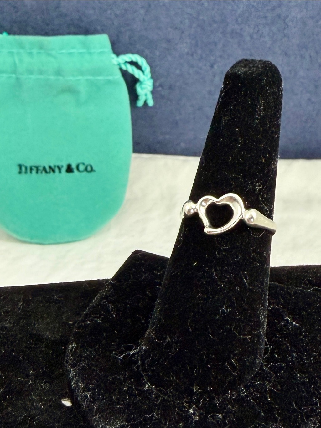 Tiffany & Co. Elsa Peretti Sterling Silver Open Heart Ring; Size 6.75 W/ Coa